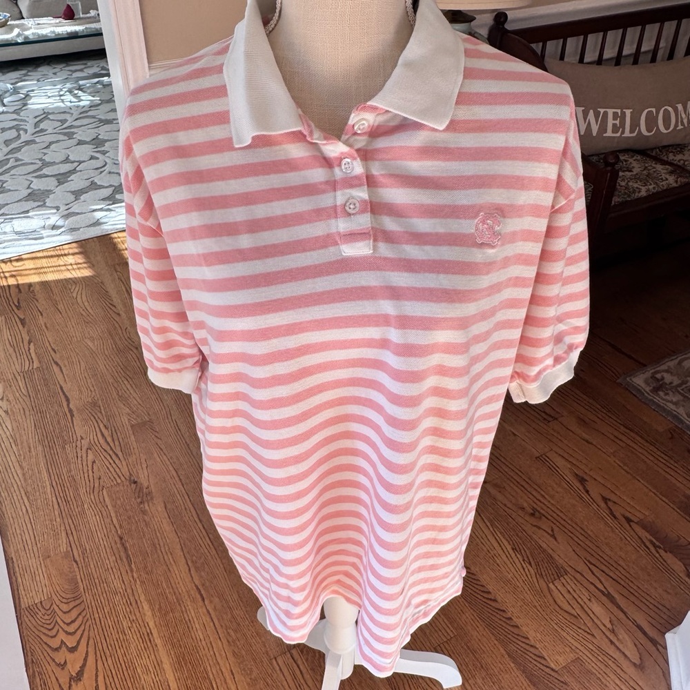 Campus Specialities size 20-22xxl‎ women’s pink and white striped UNC  polo
